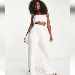 Asos DESIGN 2 in 1 faux feather bodice jumpsuit in white